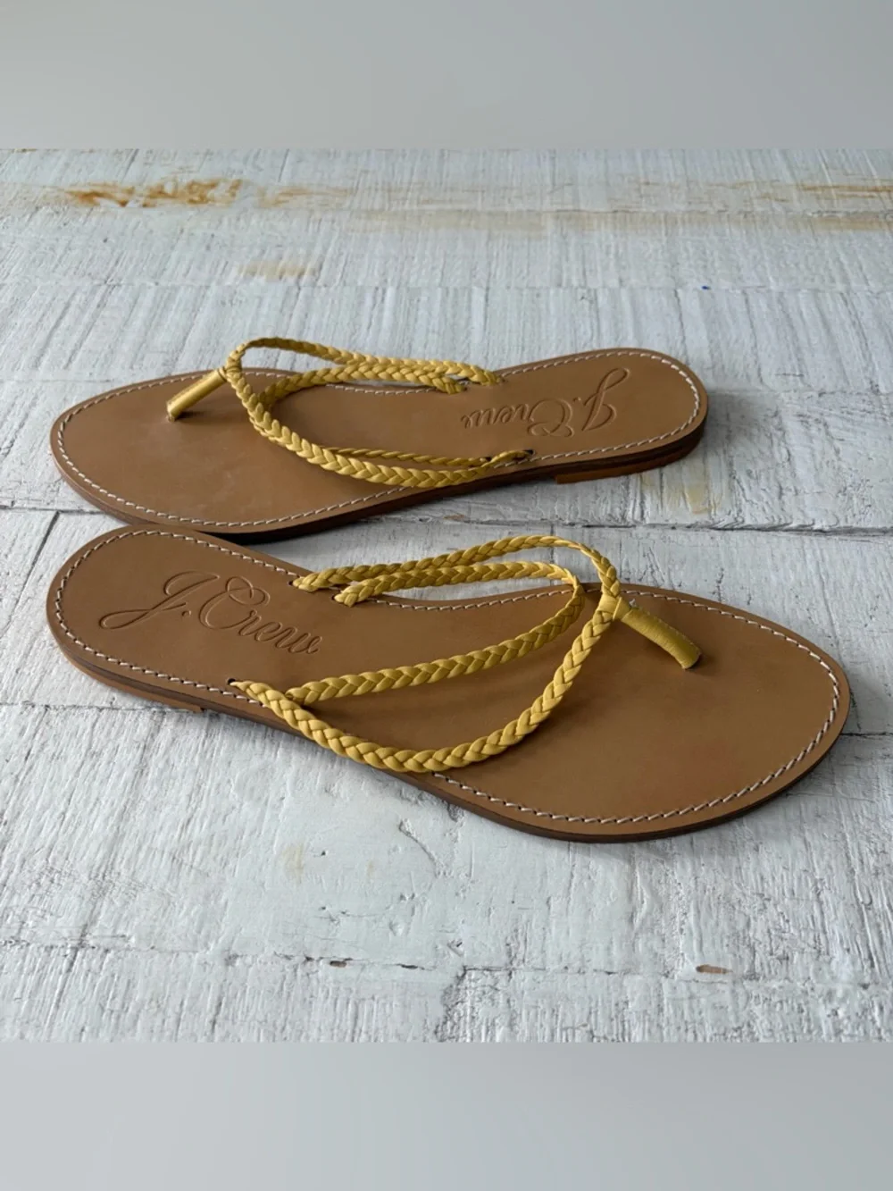 J.Crew NWOT Capri‎ Braided Strap Thong Sandals size 10 Yellow Leather Flat